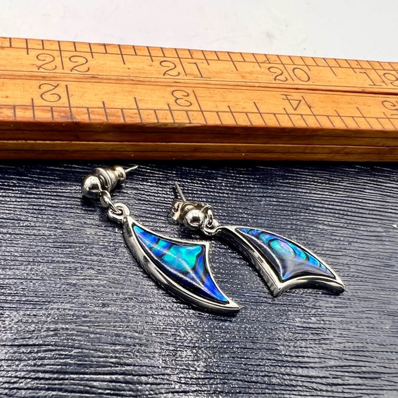 Vintage abalone shell silver tone pierced earrings dangles - Picture 3 of 10